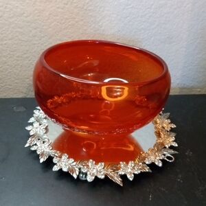 EXQUISITE Signed Coquille MCM Flygsfors Orange 6" Squat Vase From Sweden